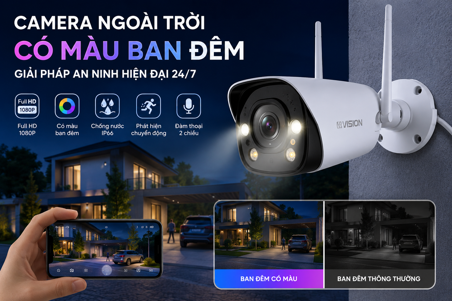 camera ngoài trời có màu ban đêm